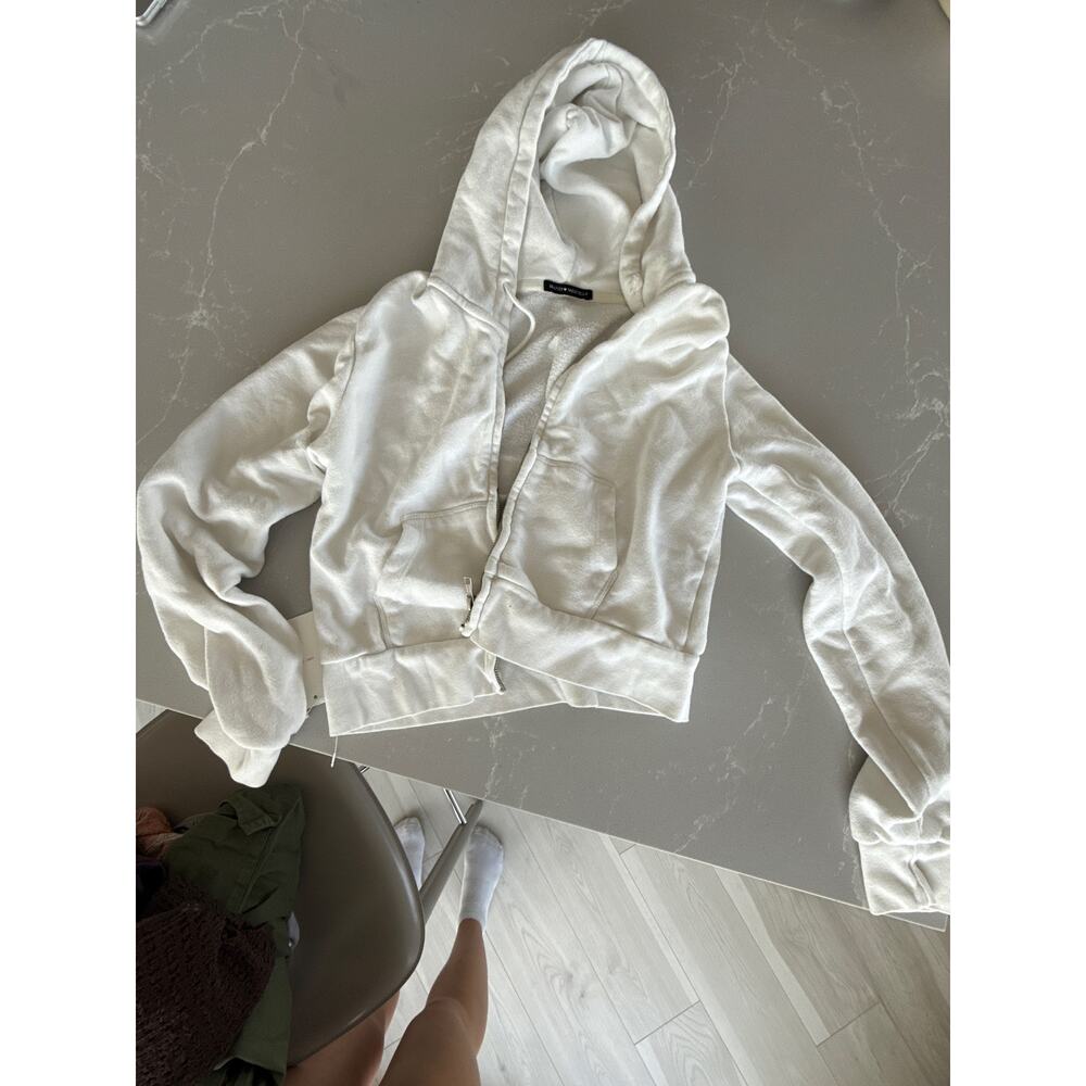 Brandy Melville white cropped zip up crystal hoodie